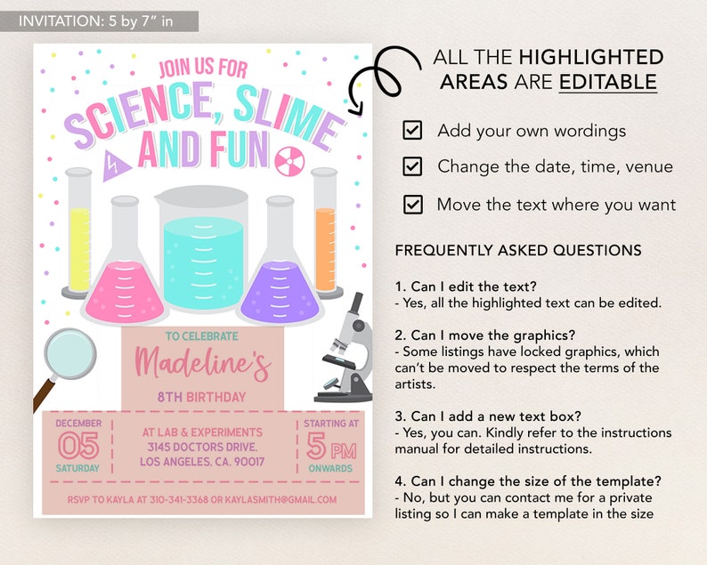 EDITABLE Science Birthday Invitation Girl Science Party Etsy