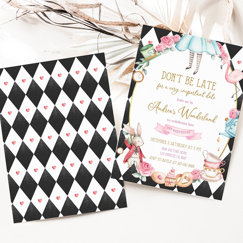 Alice in Wonderland First Birthday Invitation, EDITABLE Whimsical Mad Tea Party Invite Template, Onederland Girl, Instant Download KP073 image 2