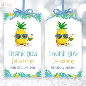 Thank You For Coming Gift Tag, EDITABLE Hawaiian Pineapple Party Favor Tag, Tropical Summer Birthday, Aloha Luau Party Thank You Tag, KP272