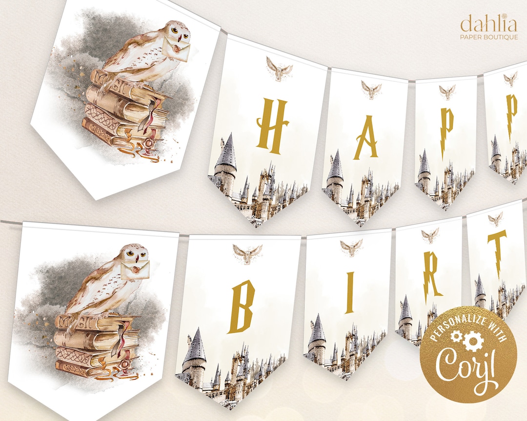 EDITABLE Wizard Happy Birthday Banner, Magic School Party Banner ...