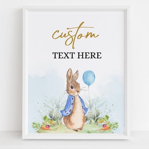 EDITABLE Peter Rabbit Baby Shower Custom Text Sign, Rustic Boy Bunny Watercolor Banner, Blue Balloon Spring Brunch, Instant Download BS133
