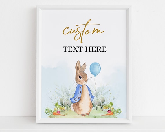 EDITABLE Peter Rabbit Baby Shower Custom Text Sign, Rustic Boy Bunny Watercolor Banner, Blue Balloon Spring Brunch, Instant Download BS133 Il_570xn