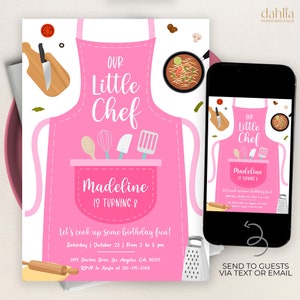 EDITABLE Cooking Birthday Invitation, Pink Kitchen Party Invite, Our Little Chef Template, Girls Baking Party, Let&#39;s Cook Up Some Fun, KP213