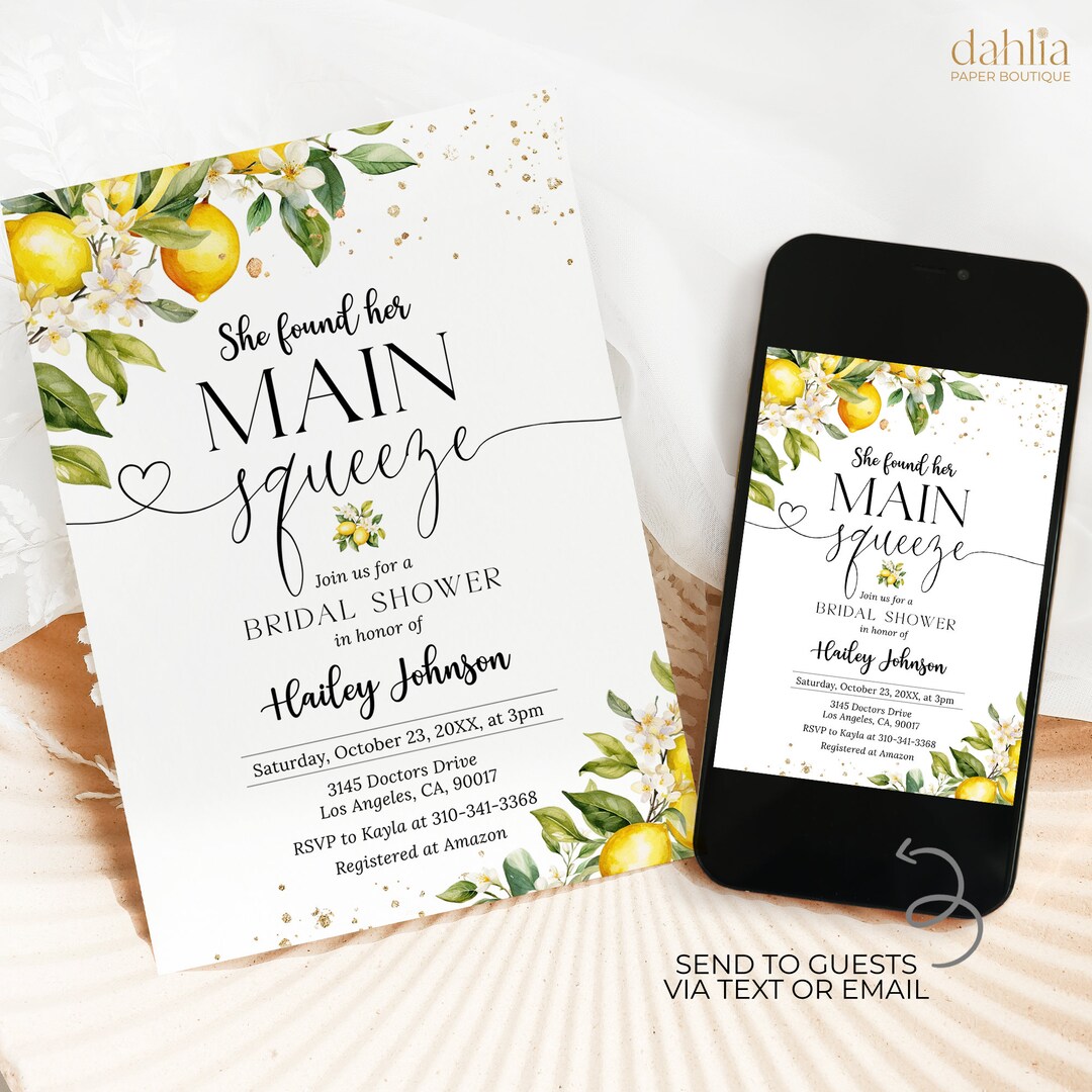 Citrus Bridal Shower Invitation, Editable She Found Her Main Squeeze ...