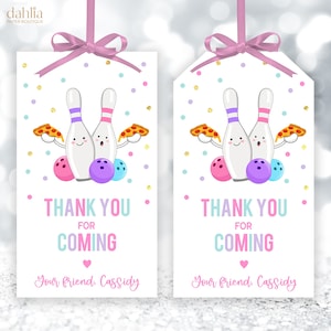 Thank You For Coming Gift Tag, EDITABLE Bowling and Pizza Party Favor, Let&#39;s Strike Up A Slice Of Fun, Birthday Girl, Instant Download KP144