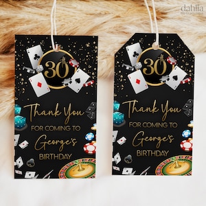 Kasino-Geburtstags-Gastgeschenk, bearbeitbares Dankeschön-Etikett, 30.40.50.Geburtstag, Poker-Party-Geschenkanhänger, Spielkarten, printable Download, AP006