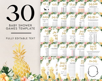 EDITABLE 30 Hawaiian Pineapple Baby Shower Games, Aloha Baby Shower Game Bundle, Luau Game Pack, Tropical, Aloha Baby, Instant File, BS144