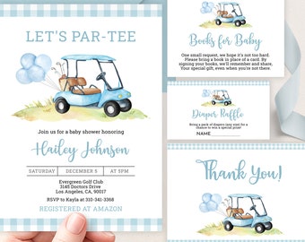 Editable Golf Baby Shower Invitation Set, Let's Par-Tee Baby Shower Invite Bundle, Tee Time Baby Shower Invite Pack, Boy Blue Golf, BS239