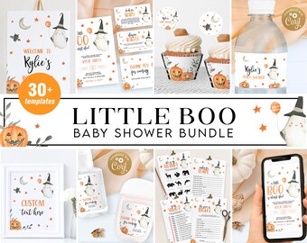 Little Boo Baby Shower Bundle, Halloween Baby Shower Invitation, Ghost Baby Shower Template, Spooky Baby Shower Printable Set, BS062 Corjl