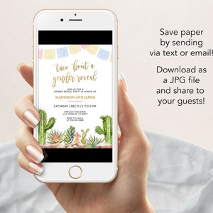 Taco 'Bout A Gender Reveal Invitation , Fiesta Gender Reveal Invite Template, Cactus Mexican Fiesta, He or She, Boy Girl, Watercolor, GR001 image 4