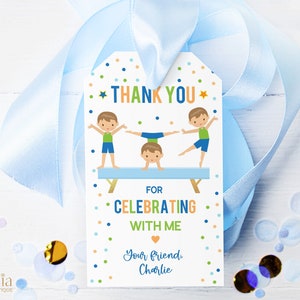Merci d'être venu étiquette cadeau, faveur de fête de gymnastique modifiable, étiquette d'anniversaire de garçon Tumbling gymnastes, modèle de note, téléchargement immédiat KP074