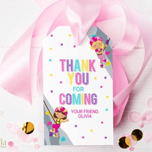 Etiqueta de presente EDITÁVEL de agradecimento por ter vindo, lembrancinha de festa de escalada, etiqueta de aniversário de aventura feminina, vamos escalar e jogar download instantâneo KP160