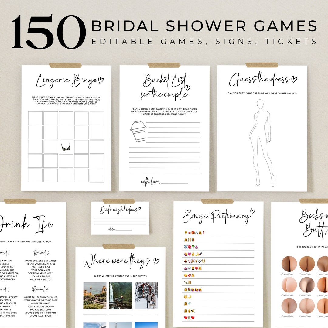 Bridal Shower Games, Printable Bridal Shower Game Set, Minimalist