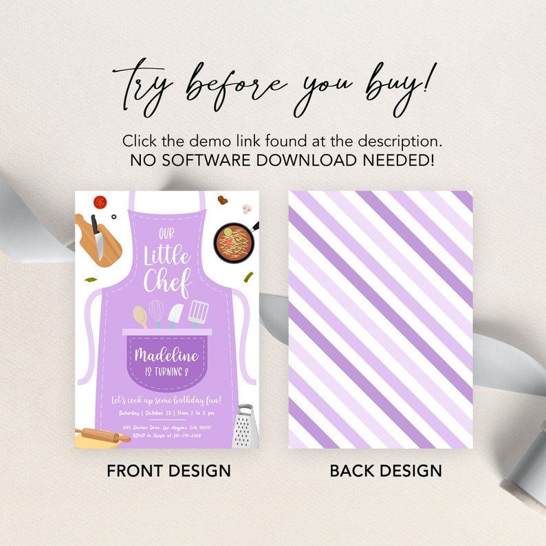 EDITABLE Cooking Birthday Invitation, Purple Kitchen Party Invite, Our ...