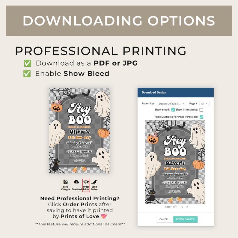 Hey Boo Birthday Invitation, EDITABLE Kids Halloween Party Template ...