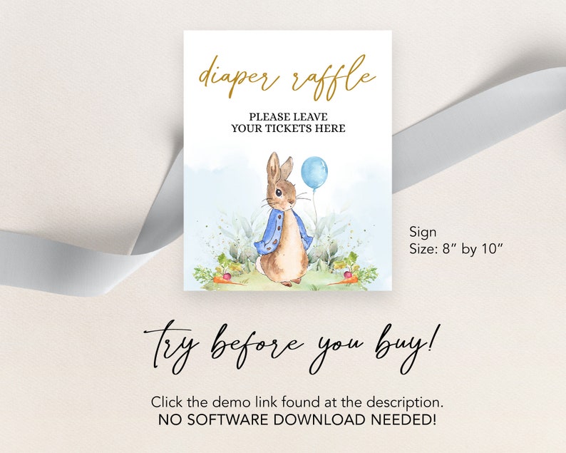 Peter Rabbit Diaper Raffle Sign EDITABLE Peter Rabbit Baby Shower Diaper Raffle Sign and Card | Etsy ...