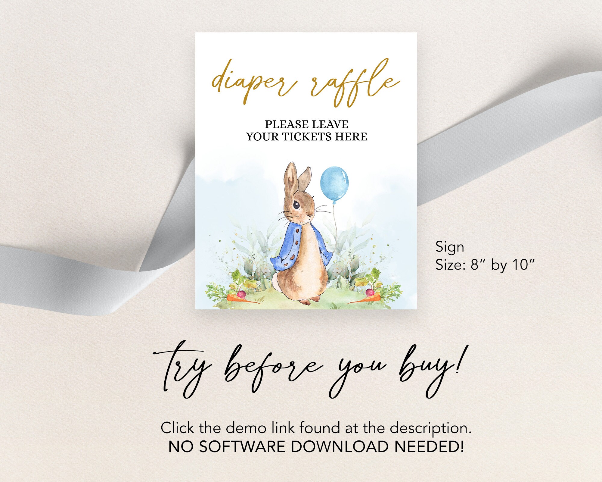 Peta Leaping Rabbit Raffle EDITABLE Peter Rabbit Baby Shower Diaper Raffle Sign and Card, Rustic ...
