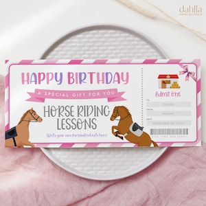 Horse Riding Lessons Gift Voucher, Editable Birthday Surprise Template, Horseback Riding Class Gift Certificate Ticket Trail Ride Equestrian