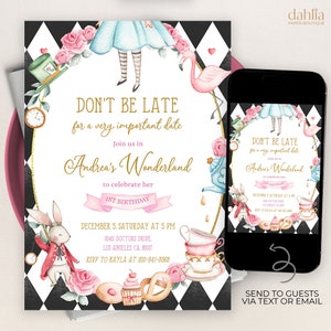 Alice in Wonderland First Birthday Invitation, EDITABLE Whimsical Mad Tea Party Invite Template, Onederland Girl, Instant Download KP073 image 1