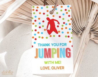 BEWERKBARE Bedankt voor uw komst Gift Tag, Red Jump Party Favor Tag, Bedankt voor het springen met mij, Kids Bounce House Verjaardag Label, JP011