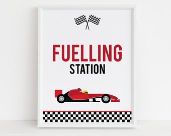 Fast One Fuelling Station Sign, EDITABLE Race Car Party Decor, First Birthday Template, Boy Red Racing Car Banner, Instant Download KP055