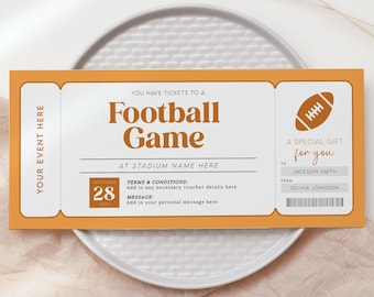 Football Game Ticket Voucher, Editable Sports Event Gift Certificate, Printable Soccer Birthday Surprise, Sports Match Last Minute Gift Idea