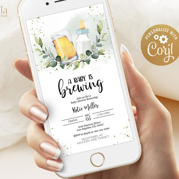 Baby is Brewing Baby Shower Evite, Beer Baby Shower Digital Invitation, Brewery Baby Sprinkle, Gender Neutral Invite, Instant Download BS083