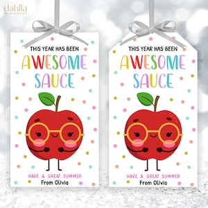 Editable Teacher Appreciation Tag, Awesome Sauce Tag, Friend Classroom Teacher Instructor Apple Gift Tag Personalized Instant Download Corjl