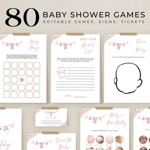 Boho Baby Laundry Baby Shower Game Bundle, Editable Pink Baby Clothes Baby Shower Game Pack, Boho Baby Shower Games, Trivia Template, BS203