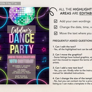 Kids Dance Party Invitation Editable Disco Birthday Invite - Etsy
