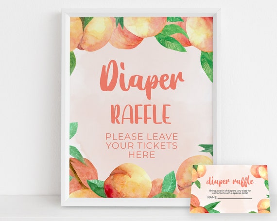 Sweet Little Peach Baby Shower Diaper Raffle Card & Sign, Peach Baby Shower Diaper Raffle Sign, Editable Peach Baby Shower Sign, Corjl BS008 Il_570xn