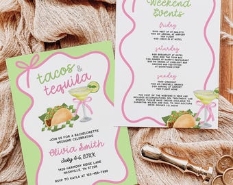 Tacos and Tequila Bachelorette Invite & Itinerary Template, Editable Mexican Fiesta Hen Party, Taco Bout Love Bridal Shower Invitation BC072