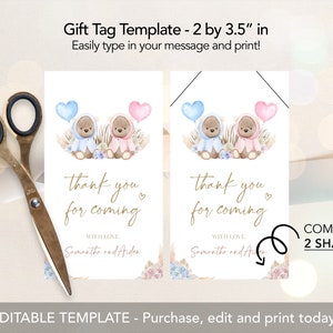 Bear Gender Reveal Thank You For Coming Gift Tag, Watercolor Gender Reveal Party Favor, He Or She, Pampas Grass, Baby Boy Or Girl Game GR002 image 4