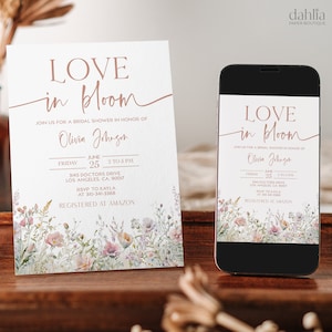 Love in Bloom Bridal Shower Invitation, Editable Spring Bridal Shower Invite, Floral Bridal Shower Printable Template Instant Download BR003