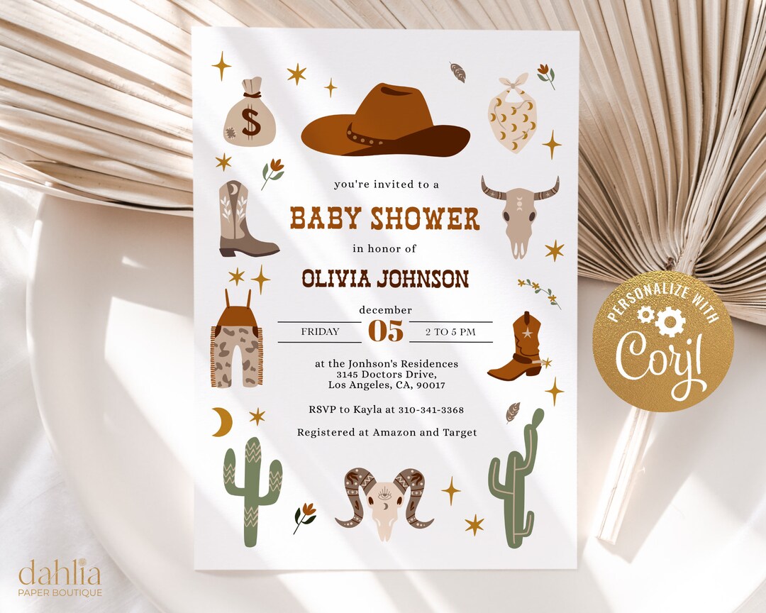 Wild West Baby Shower Invitation, EDITABLE Cowboy Rodeo Party Invite ...