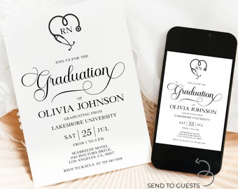 Krankenschwester Graduierung Party Einladung Vorlage bearbeitbar, RN Graduierung Ankündigung einladen, Registered Nurse Graduation Party Download, G004