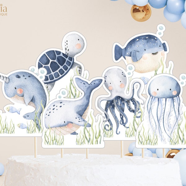 Under The Sea Animals Birthday Centerpiece Cake Toppers,  Ocean Animals Cutout, Nautical Kid's Birthday Party Decor, Instant Download, KP095