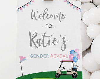 Golf Gender Reveal Welcome Sign, Golfing Gender Reveal Party Decor, He Or She, Boy Or Girl Template, Sports Gender Reveal Sign Decor, GR036