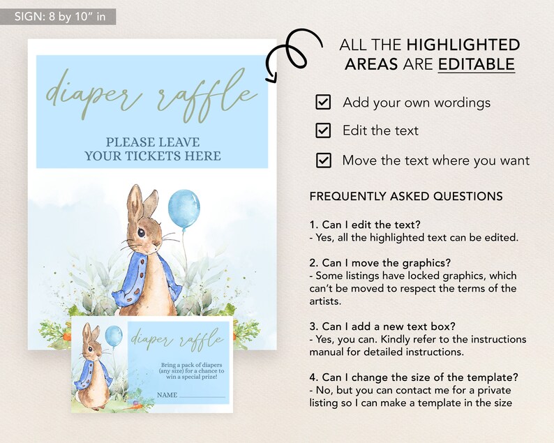 Peter Rabbit Diaper Raffle Sign EDITABLE Peter Rabbit Baby Shower Diaper Raffle Sign and Card | Etsy ...