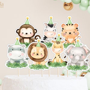 Safari Animals Birthday Cake Toppers, Jungle Animals Cutouts Centerpiece, Wild One Safari Birthday Party Decor, Instant Download, KP084