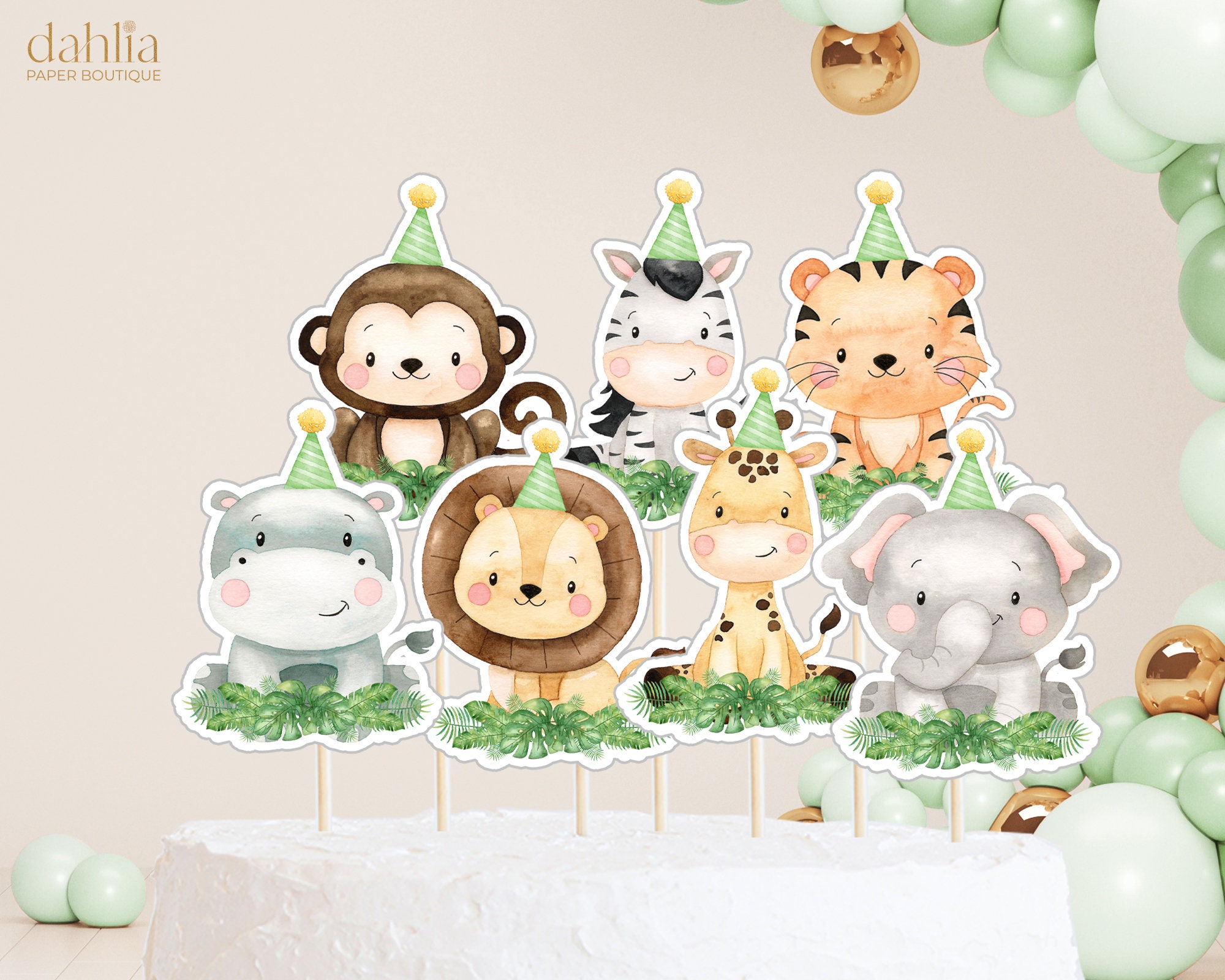 Safari Animals Cake Topper Set – Jungle Wild One Decor With Giraffe, Elephant, Zebra & Colorful Balls For Birthday - View #6