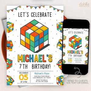 EDITIERBARE Puzzle Cube Party Einladung, Kinderspiel-Geburtstag einladen, Spielabend-Party-Vorlage, Rubiks Cube einladen, Sofort-Download, KP419