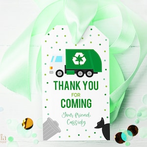 Danke für kommende Geschenkanhänger, EDITIERBARE Müllwagen Mitbringsel, Trash Bash Jungen Vorlage, Kipplaster Geburtstag, Instant Download KP182