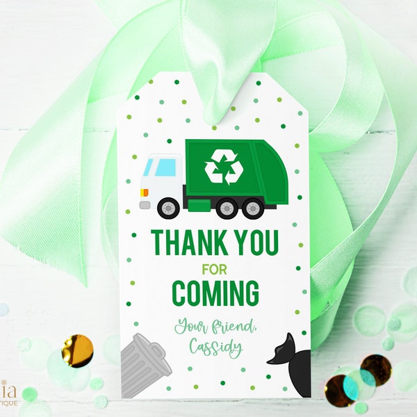 Thank You For Coming Gift Tag, EDITABLE Garbage Truck Party Favor, Trash Bash Boys Template, Dump Trucks Birthday, Instant Download KP182