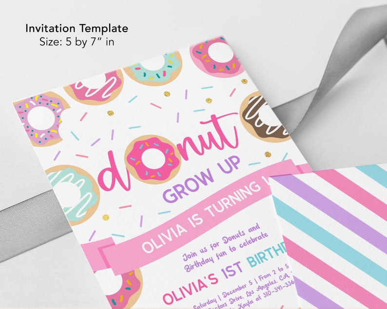 Donut Birthday Invitation Editable Donut Birthday Invitation Template Donut Party Doughnut Invite Donut Grow Up Instant