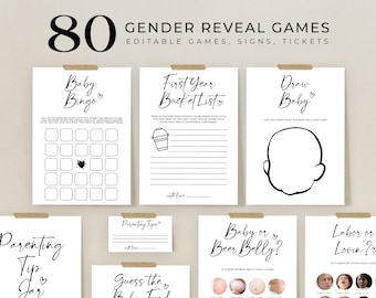 Paquete minimalista de juegos de revelación de género, paquete de juegos de revelación de género moderno editable, trivia de juegos de revelación de género simple neutral de género, MGR001