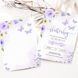 EDITABLE Butterfly Birthday Invitation, Kids Magical Garden Invite Template, Floral Lilac Purple and Gold Girl Party, Instant Download KP060 image 2