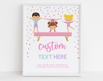 Gymnastics Birthday Custom Text Sign, EDITABLE Gymnastics Party Banner Template, Boy & Girl Gymnasts Birthday Decor, Instant Download KP035