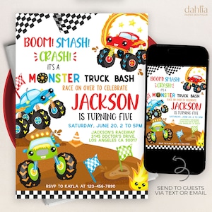 Monster Trucks Geburtstagseinladung, EDITIERBARE moderne Rassenparty Einladungsvorlage, Jungen Geburtstag, Kinder im Freien Riesenrad, Instant Download KP333