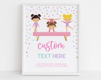 Gymnastics Birthday Custom Text Sign, EDITABLE Gymnastics Pink Party Banner Template, Girl Gymnastics Birthday Decor, Instant Download KP035